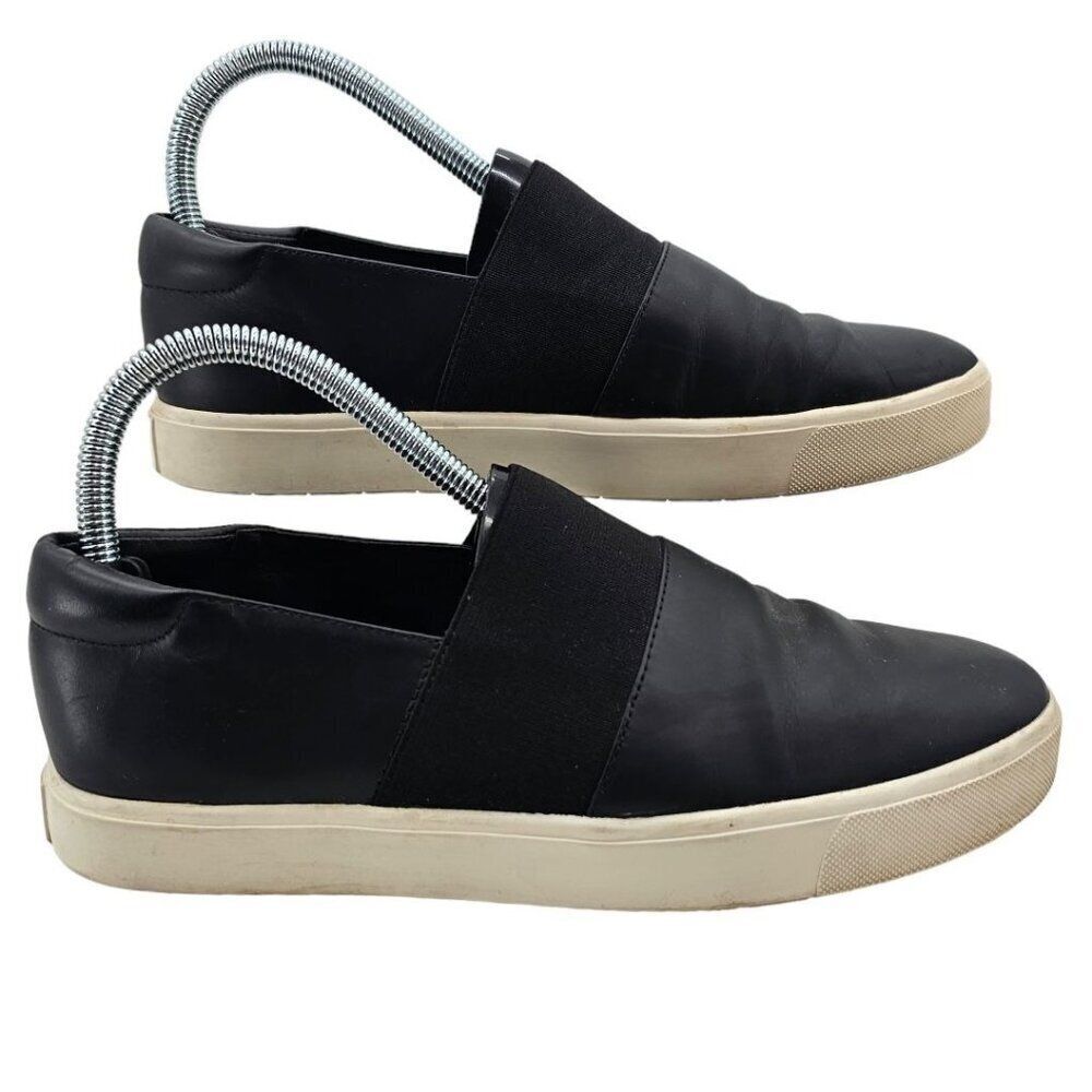 Vince Womens 7.5 Corbin Black Leather Slip-on Sneakers
